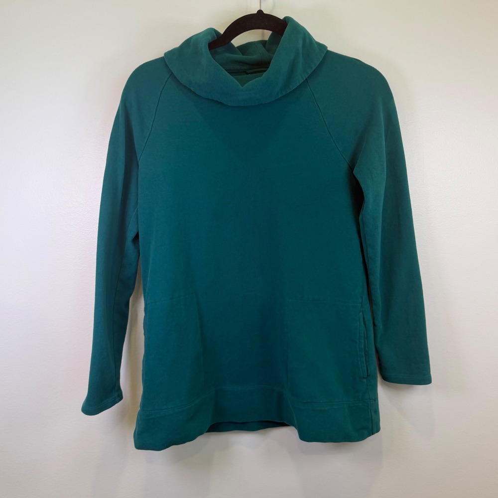 Pure Jill Soft Touch Cotton Funnel Neck Tunic Teal Green Pockets XS Cozy Layers